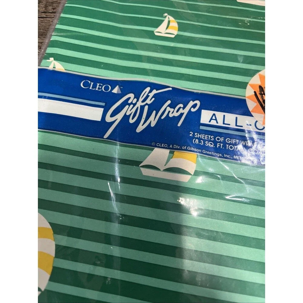 Vintage︱BOATS︱Gift Wrap︱CLEO︱2 Sheets 8.3 sq ft︱Green Boating Theme︱New in Pkg
